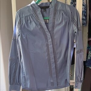 White House Black Market Blue Blouse with Lace Detail